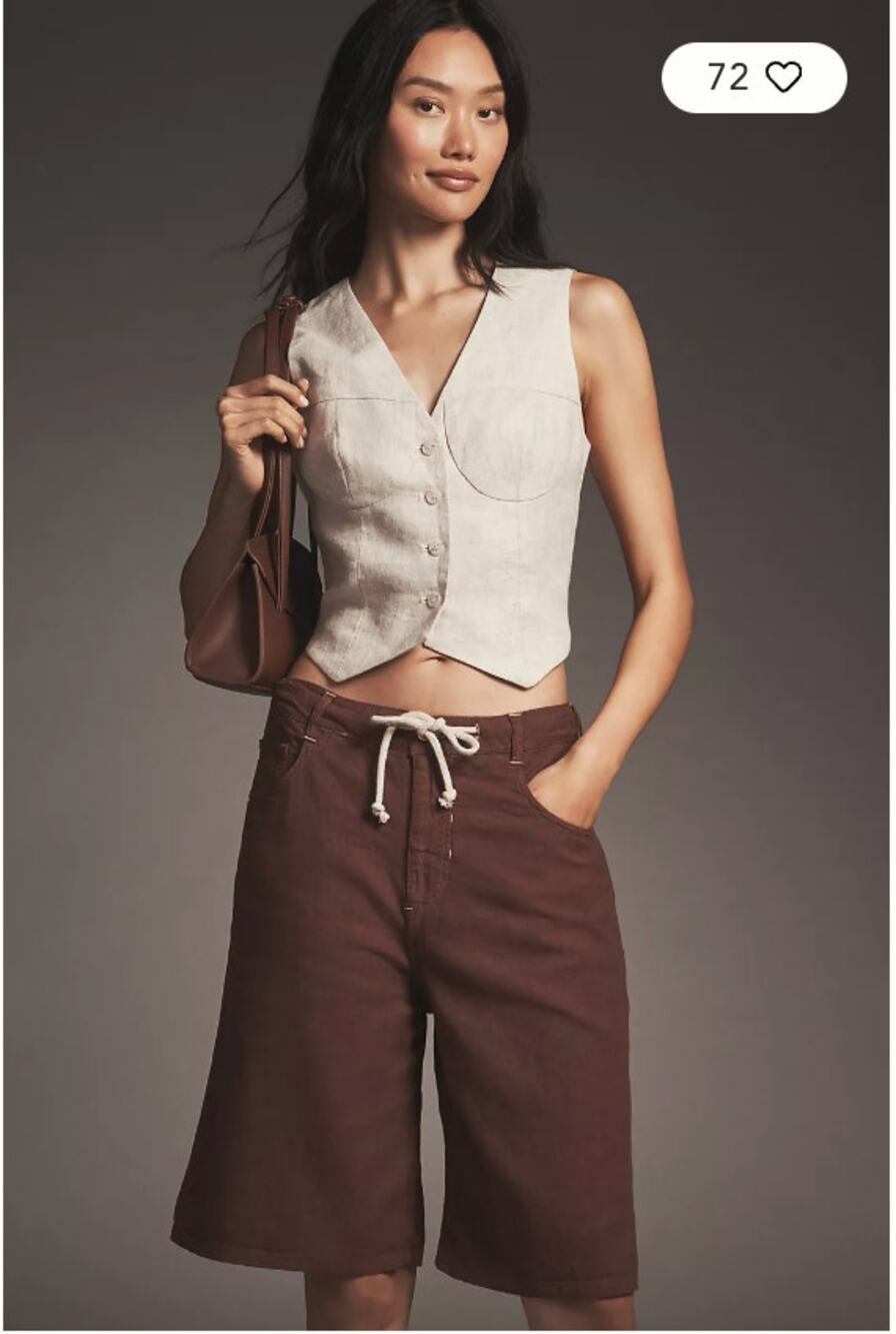 Anthropologie Pilcro Linen Blend Drawstring Bermuda Shorts 27 NEW